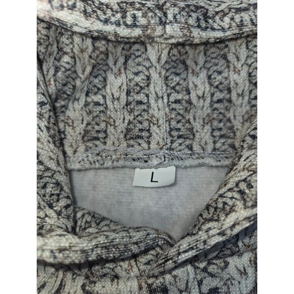 Hooded Cable Knit Print Slim Fit Hoodie Large - Picture 5 of 6